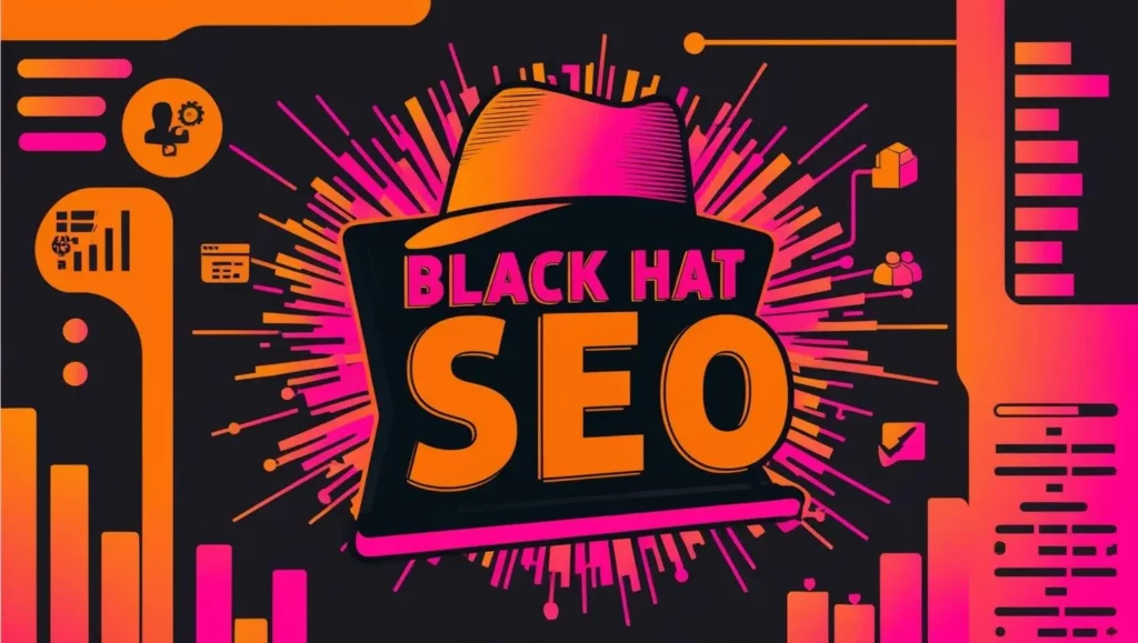 black hat seo avec des couleurs rose, jaune et noir
