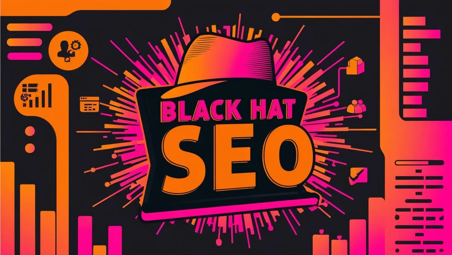 black hat seo avec des couleurs rose, jaune et noir