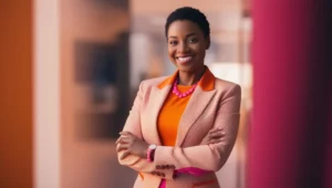 Femme avec les bras croisées souriante