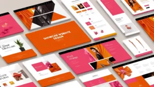 images de maquettes de site avec couleurs rose et orange